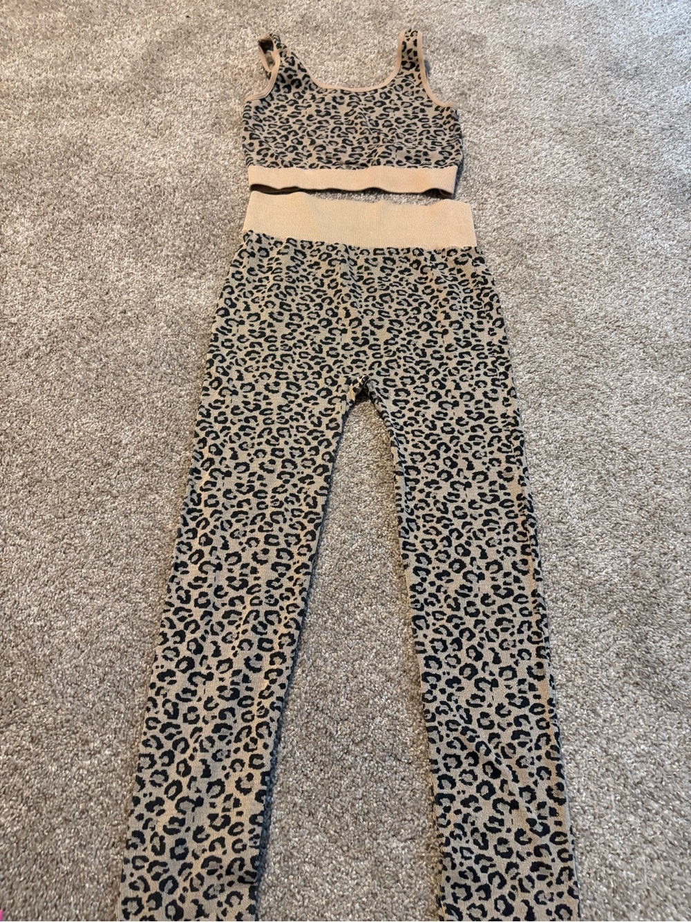 Leopard Print Kids Leggings and Crop Top Set - Tan/Black